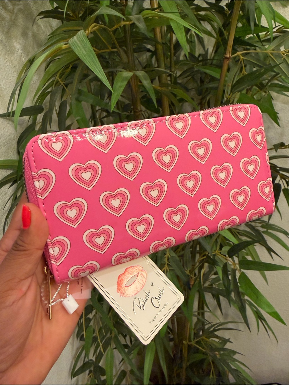 New Pink Heart-Print Zip Wallet